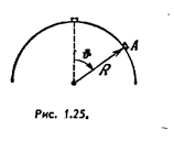 Небольшое тело А начинает скользить с вершины гладкой сферы радиуса R. Найти угол ϑ (рис. 1.25), соответствующий точке отрыва тела от сферы, и скорость тела в момент отрыва.