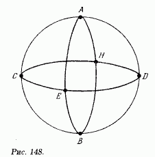 Три одинаковых проволочных кольца соединены в точках A, B, C, D, E H, как показано на рис. 148. Чему равно сопротивление между точками A и B, если сопротивление проволоки одного из колец R?