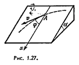 Небольшую шайбу А положили на наклонную плоскость, составляющую угол α с горизонтом, и сообщили начальную скорость v<sub>0</sub> (рис. 1.27). Найти зависимость скорости шайбы от угла φ, если коэффициент трения k = tg α; и в начальный момент φ<sub>0</sub> = φ/2.