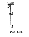 Гладкий резиновый шнур, длина которого l и коэффициент упругости k, подвешен одним концом к точке О (рис. 1.33). На другом конце имеется упор В. Из точки О начинает падать небольшая муфта А массы m. Пренебрегая массами шнура и упора, найти максимальное растяжение шнура.