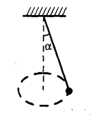 Шарик на нити длиной l равномерно движется по окружности в горизонтальной плоскости (см. рисунок). При этом нить все время образует с вертикалью угол α (такую систему называют коническим маятником). Найдите период Т вращения шарика.
