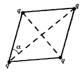 Четыре одинаковых шарика с одинаковыми одноименными зарядами q (см. рисунок) связаны одинаковыми нерастяжимыми нитями. Докажите, что равновесие достигается, когда шарики располагаются в вершинах квадрата. На шарики действуют только кулоновские силы и силы натяжения нитей.

