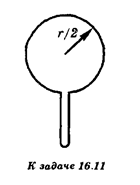  По сверхпроводящему проводу, имеющему форму кольца радиуса r, идет ток. Индукция магнитного поля в центре кольца равна В<sub>0</sub>. Проводу придают другую форму (см. рисунок). Какова теперь индукция В магнитного поля в центре кольца?
