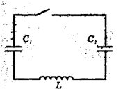 Конденсатор емкостью С<sub>1</sub> заряжен до напряжения U<sub>1</sub>, а конденсатор емкостью C<sub>2</sub> не заряжен(см. рисунок). Каким будет значение I<sub>м</sub> силы тока в катушке индуктивностью L после замыкания ключа? Конденсаторы и катушку считать идеальными.
